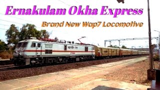 16338 Ernakulam Okha Express Crossing Newly Branded Wap7 Locomotive [upl. by Morissa]