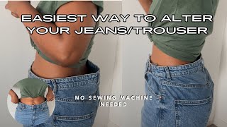 EASY WAY TO ALTER YOUR JEANS  HOW TO TIGHTEN YOUR TROUSER WAIST NO SEWING  JEANS HACK [upl. by Acirej]