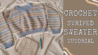 Crochet Striped Sweater Tutorials  Crochet Cropped Sweater  Chenda DIY [upl. by Ehman]