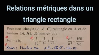 Relations métriques dans un triangle rectangle Exo Durrande produit scalaire 1ère S [upl. by Noxaj]