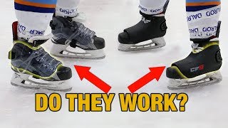 High impact slap shot hockey skate protectors  Skate Fender vs CF9 review [upl. by Nelav]