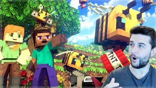 🐝REACTING TO AMAZING BEE FIGHT MOVIE Minecraft Animations🐝 [upl. by Achilles]