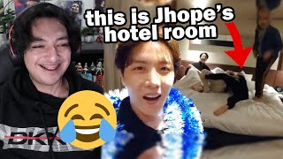 When BTS snuck into JHopes hotel room on his birthday VLIVE [upl. by Terry389]