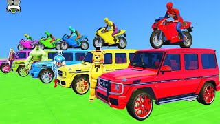 سبايدرمان بايكور وسيارات الدفع الرباعي SPIDERMAN w Motocycles amp SUV CARS Parkour Challenge  GTA 5 [upl. by Lirbaj570]