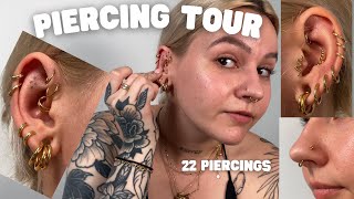 PIERCING TOUR  pain levels healing process regrets [upl. by Kramnhoj]