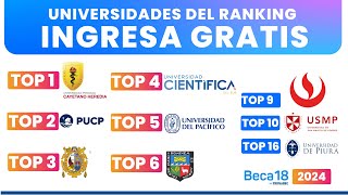 Beca 18 2024  INGRESA GRATIS a estas universidades del RANKING  PARTE 1 [upl. by Bowen]