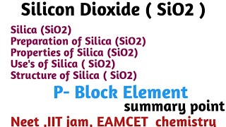 Silicon Dioxide  Preparationproperties uses Structure  Pblock element  Inorganic chemistry [upl. by Winnie]