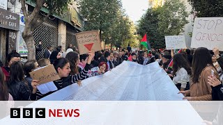 Palestinians in West Bank call for ceasefire  BBC News [upl. by Muns]