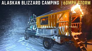 Riding Out a 60mph Blizzard in my Homemade Truck Camper alaska vanlife asmr wintercamping [upl. by Carline]