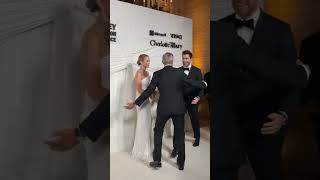 George Clooney greets and hugs Emily Blunt and John Krasinski on the carpet at TheAlbies [upl. by Nollahp]