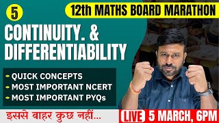 Continuity amp Differentiability 🔥 Final One Shot  Class 12th Maths Board Marathon  Cbseclass Videos [upl. by Neelyk925]