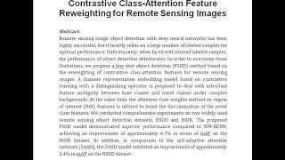 Few Shot Object Detection Based on Contrastive Class Attention Feature Reweighting for Remote Sensin [upl. by Innavoij]