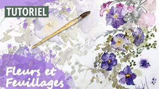 TUTO Fleurs et feuillages à lAQUARELLE  composition diagonale toute simple 👍 [upl. by Atnoek]