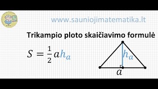 Trikampio ploto skaičiavimo formulė S12 ah su įrodymu  Trikampiai  Planimetrija  Geometrija [upl. by Helbona]