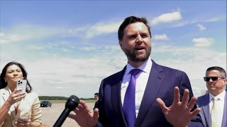 JD Vance says he walked over to Air Force Two to ask why Harris wont answer medias questions [upl. by Yraek734]