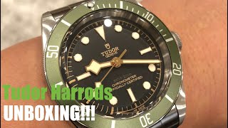 Unboxed Watches Tudor Black Bay Harrods Green Unboxing [upl. by Corrina60]