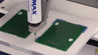 Dispensing robot applying UV curing adhesive to pcb [upl. by Matilda]