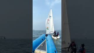 470 Sailing  light wind roll gybing training [upl. by Zipah]