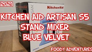 Unboxing Kitchen Aid Artisan S5 Stand Mixer Blue Velvet 2022 [upl. by Irollam]