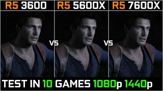 RYZEN 5 3600 vs RYZEN 5 5600X vs RYZEN 5 7600X  Test in 10 Games  1080p 1440p [upl. by Nelyag]