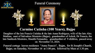 Funeral Ceremony of Carmine Cutinha 100 Years St Josephs Church Bajpe [upl. by Mercy931]