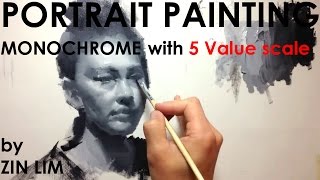 Monochromatic Portrait Painting by 5 Value Scale [upl. by Asyen521]