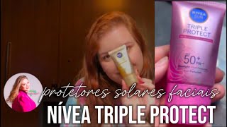 RESENHA TESTANDO PROTETOR SOLAR FACIAL NIVEA SUN TRIPLE PROTECT PROTEÇÃO LUZ AZUL E FPS50 UVA UVB [upl. by Llerdnod]