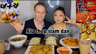 Alu chop siam dan momo thingpui leh noodles cute tawk asmr eating mukbang Mizo amp Aussie Mukbang [upl. by Rramal]