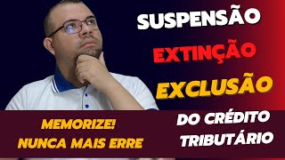 SUSPENSÃO EXCLUSÃO E EXTINÇÃO DO CRÉDITO TRIBUTÁRIO  APRENDA ESTE MACETE E NUNCA MAIS ERRE [upl. by Moulton359]