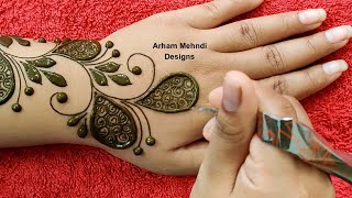 Easy Unique Stylish Karvachauth Navratri 2020 Special Mehndi Design for Hand  Arham Mehndi Designs [upl. by Dranek]