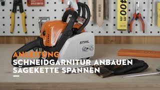 STIHL Motorsäge MS 180 Schiene und Kette montieren Sägekette spannen [upl. by Phyl]