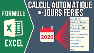 EXCEL  CALCUL AUTOMATIQUE DES JOURS FÉRIÉS EN FONCTION DE LANNÉE SAISIE [upl. by Adym736]