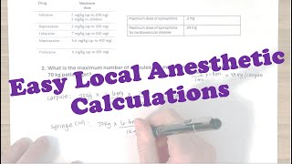 Local Anesthetic Max Dose Sample Questions Calculations [upl. by Eilagam]