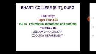 affinities of prototheria metatheria and eutheria by leelam chandrakar [upl. by Venator994]