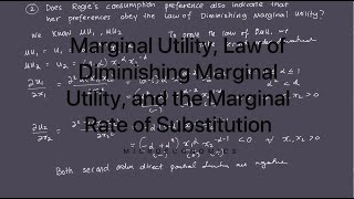 Marginal Utility Law of Diminishing Marginal Utility and the Marginal Rate of Substitution [upl. by Ainorev]