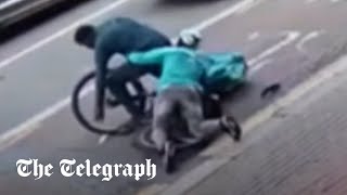 Deliveroo cyclist fights back against knifewielding attacker who tries to steal his bike [upl. by Levitt]