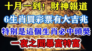 十月一到！財神報道！6生肖彩票有大吉兆！特別是這個生肖必中頭獎！一夜之間暴富特富！運勢 風水 佛教 生肖 发财 横财 【佛之緣】 [upl. by Tnilk113]