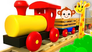 Learn wild Animals on wooden Train for kids  Tino  Toys amp Toddlers [upl. by Annetta]