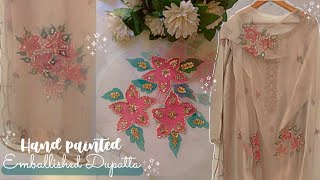 💖Hand painted emballished Dupatta✨ designer dupatta design💖 bluebirdarts [upl. by Jp]