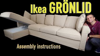 Ikea GRÖNLID 4 seat sofa with chaise longue Assembly instructions  Ikea HÄRLANDA Ikea USA [upl. by Samled]