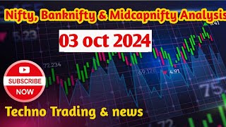 Nifty Bank nifty amp MidCap Nifty analysis for 03 OCT । nifty banknifty stockmarketindex [upl. by Scrogan]