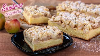 Apfelkuchen mit Pudding und Streusel  Streuselkuchen mit Äpfeln [upl. by Fredel]