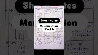 Short Notes  Mensuration Part4  mensuration 3d formula quants shortnotes ytshort viral [upl. by Rudolf]