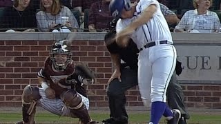 Catcher helmet EXPLODES when hit by foul ball  CWS 2016 [upl. by Dosi526]