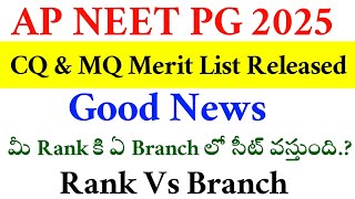 NEET PG 2024  AP MERIT LIST ANALYSIS  RANK VS BRANCH  VISION UPDATE [upl. by Ivgnout]