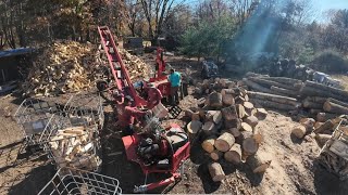 Vertical and Horizontal Log Splitter Feeding 24 FT Conveyor [upl. by Ahsenek]