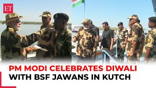 Kutch Gujarat PM Modi celebrates Diwali with the Indian Armed Forces distributes sweets [upl. by Mode]