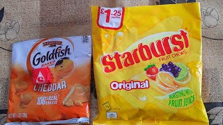 Goldfish Starburst Fruit Chews Strawberry Flavour Sandwich Crackers [upl. by Elyrehc]