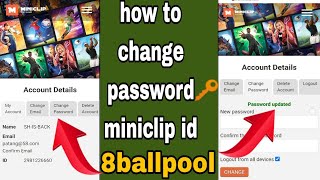 how to change password miniclip id 2023  8 ball pool id ka password change kese kare [upl. by Ilak600]