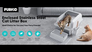 furkid Stainless Steel Cat Litter Box with Lid VDO INTRODUCE [upl. by Nalo]